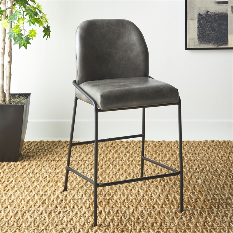 Safavieh Ivey Wood and Iron Counter Stool in Gray / Black