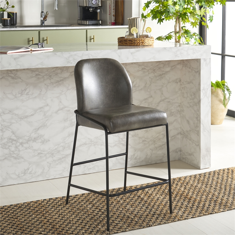 Safavieh Ivey Wood and Iron Counter Stool in Gray / Black