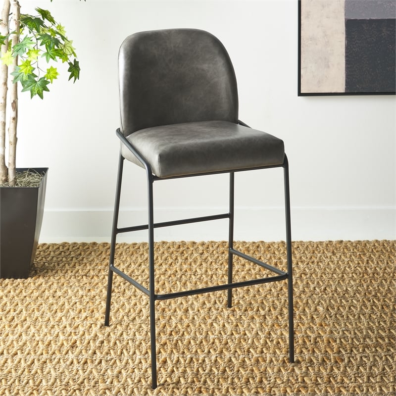 Safavieh Ivey Wood and Iron Bar Stool in Gray / Black