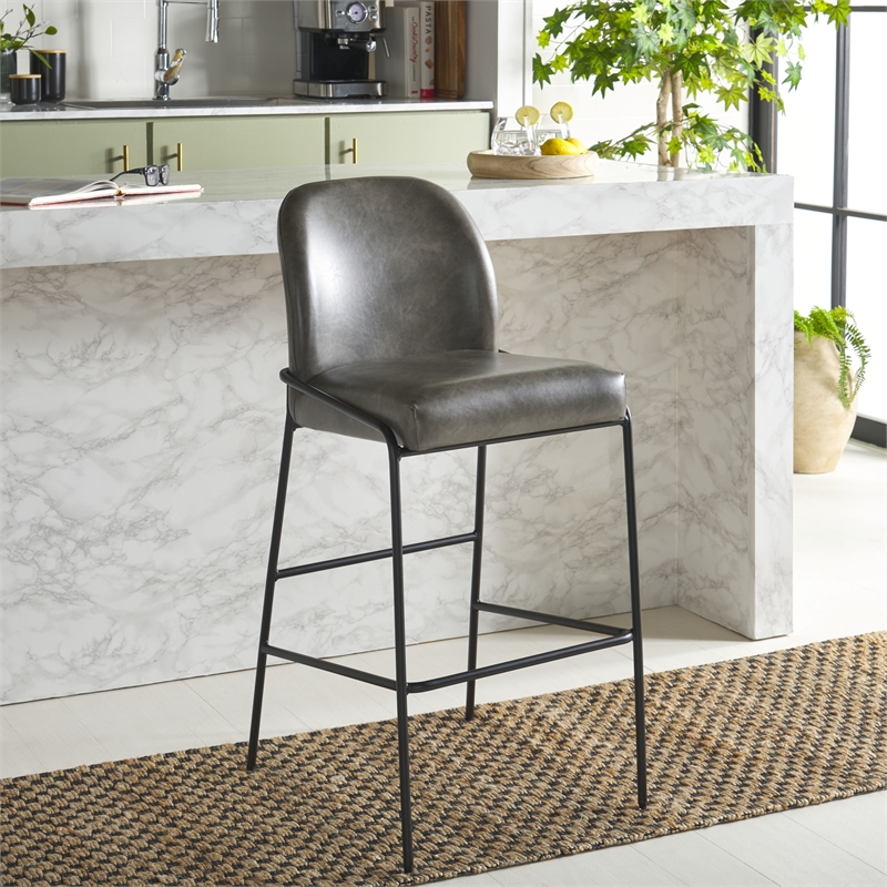 Safavieh Ivey Wood and Iron Bar Stool in Gray / Black