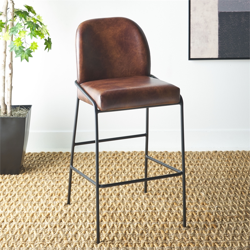 Safavieh Ivey Wood and Iron Bar Stool in Brown / Black