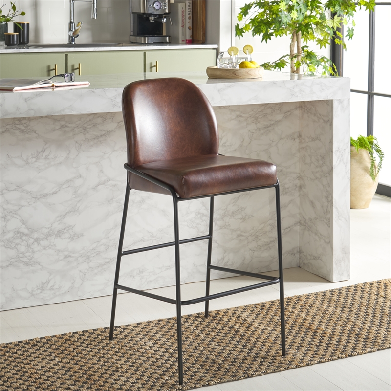 Safavieh Ivey Wood and Iron Bar Stool in Brown / Black