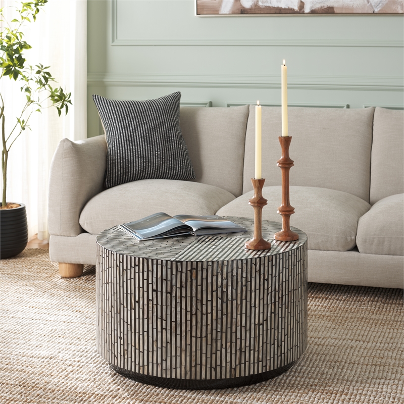 Safavieh Hamza Solid Wood Round Coffee Table in Black/Pearl
