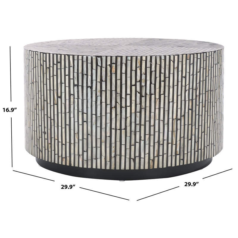 Safavieh Hamza Solid Wood Round Coffee Table in Black/Pearl