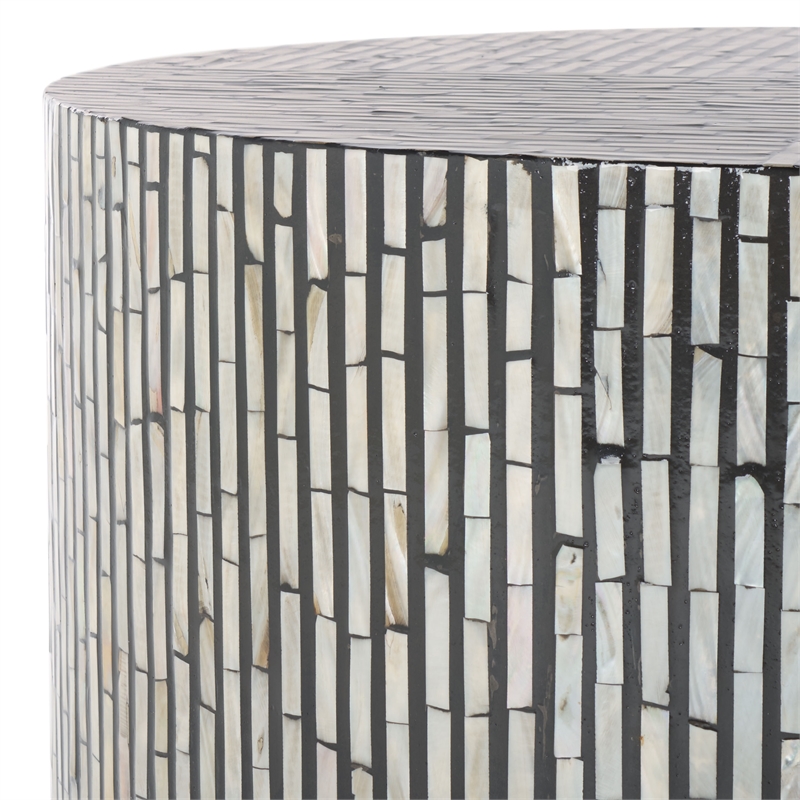 Safavieh Hamza Solid Wood Round Coffee Table in Black/Pearl