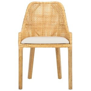 Safavieh Altha Wood and Rattan Dining Chair with Cushion in White / Natural