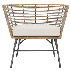 Safavieh Camira Rattan Dining Chair with Cushion in White / Natural