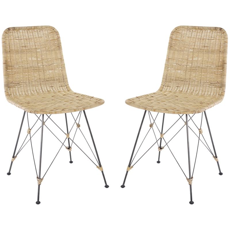 Safavieh Minerva Rattan Weaved Dining Chair in Natural / Black