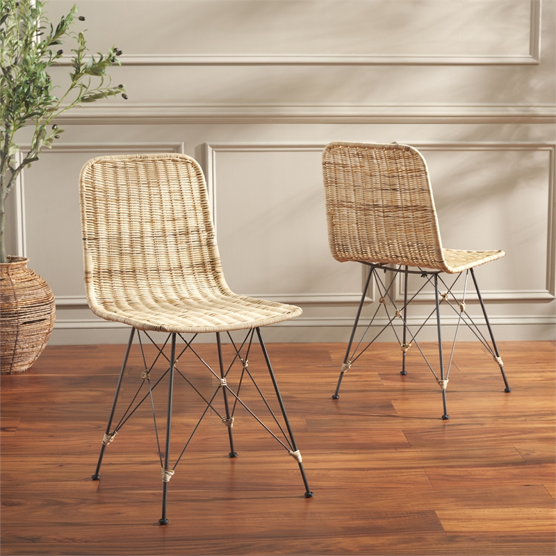 Safavieh Minerva Rattan Weaved Dining Chair in Natural / Black