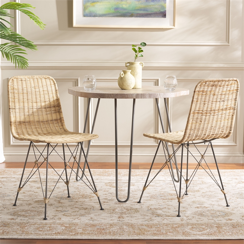 Safavieh Minerva Rattan Weaved Dining Chair in Natural / Black