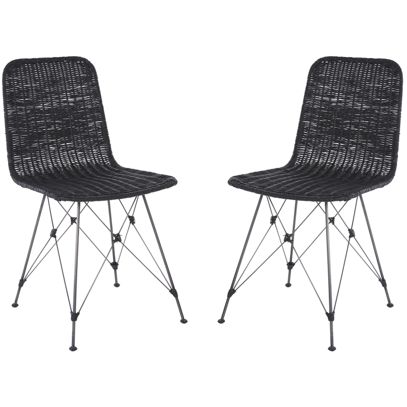Safavieh Minerva Rattan Weaved Dining Chair in Black