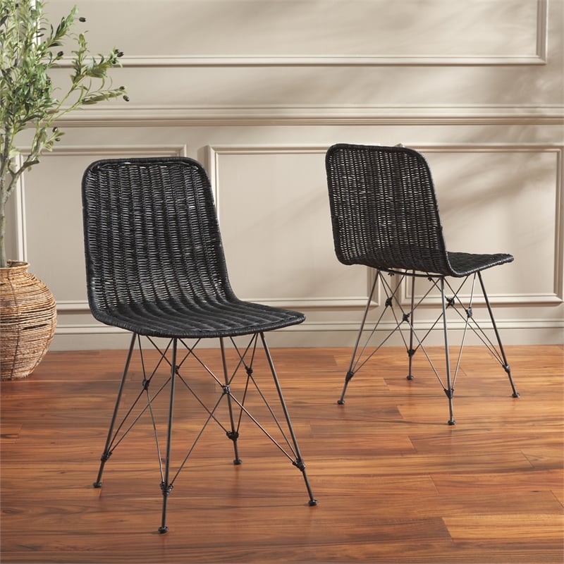 Safavieh Minerva Rattan Weaved Dining Chair in Black