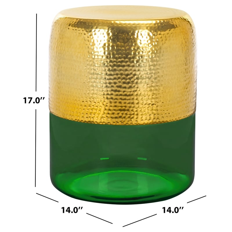 Safavieh Saanvi Round Aluminum Accent Table in Gold / Green