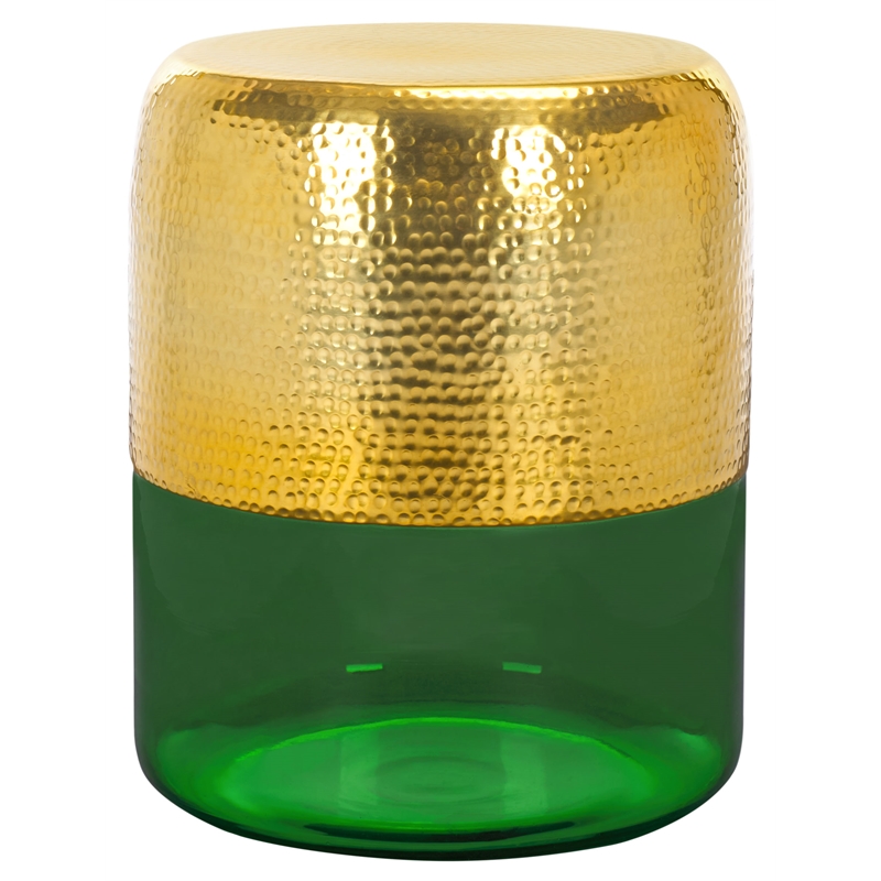 Safavieh Saanvi Round Aluminum Accent Table in Gold / Green