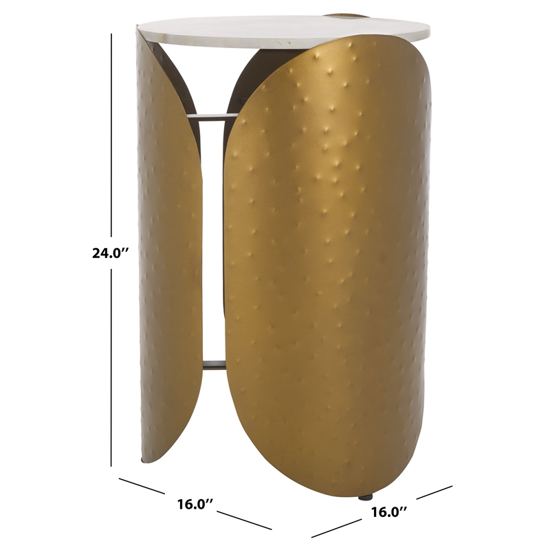 Safavieh Shiara Round Iron Accent Table in White / Brass