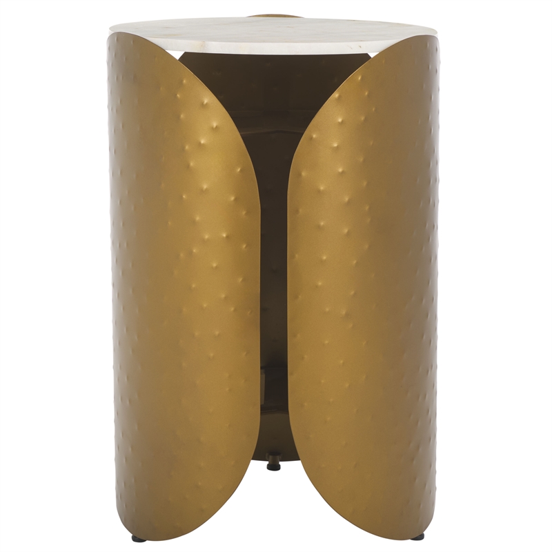 Safavieh Shiara Round Iron Accent Table in White / Brass