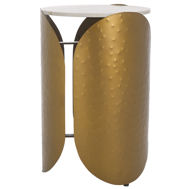 Safavieh Shiara Round Iron Accent Table in White / Brass