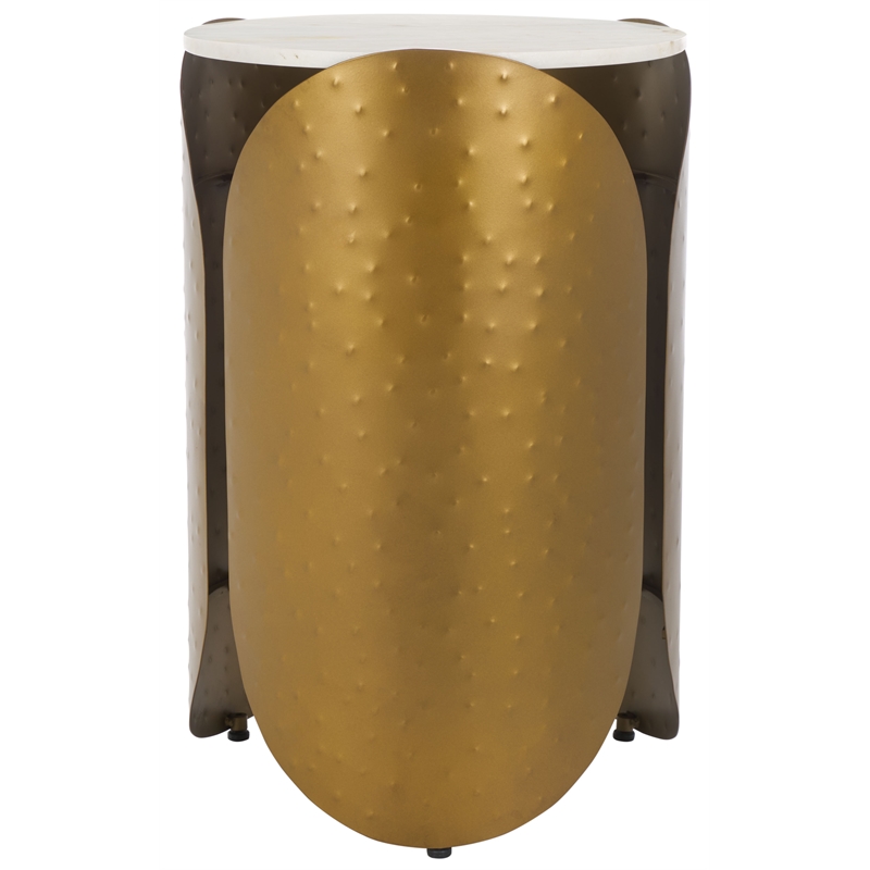 Safavieh Shiara Round Iron Accent Table in White / Brass