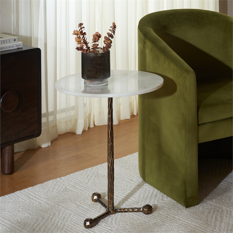 Safavieh Sizia Round Aluminum Accent Table in White /Brass