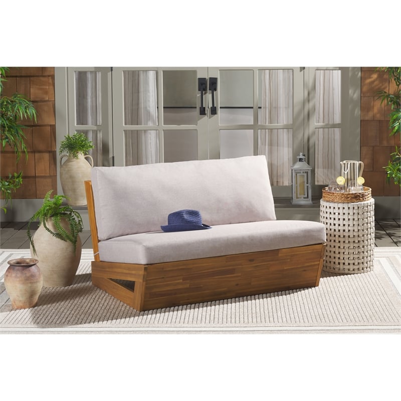 Safavieh Dune Wood and Polyester Sofa in Natural / Light Gray