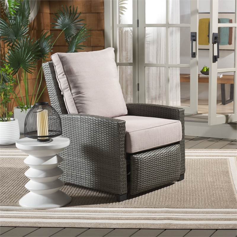 Safavieh Landon Aluminum and Polyester Recliner Chair in Brown / Light Gray