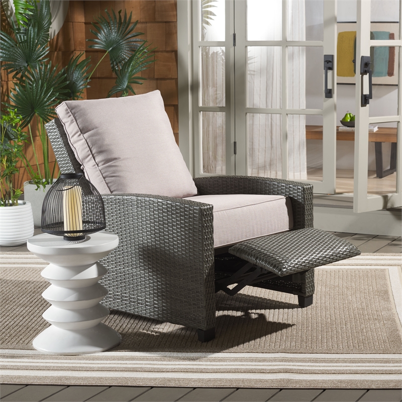 Safavieh Landon Aluminum and Polyester Recliner Chair in Brown / Light Gray