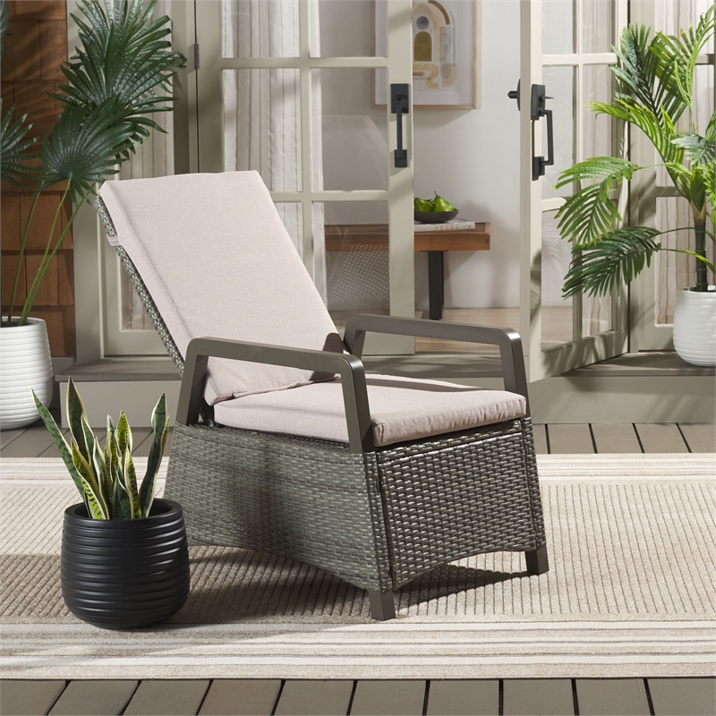 Safavieh Herman Steel and Polyester Recliner Chair in  Brown / Light Gray