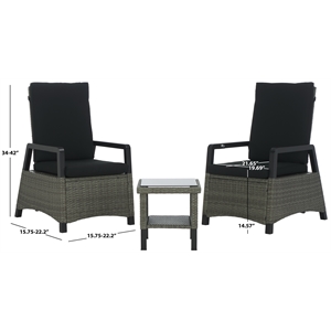 safavieh herman steel and polyester recliner 3 pc set in brown / black