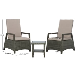 safavieh herman steel and polyester recliner 3 pc set in brown / light gray