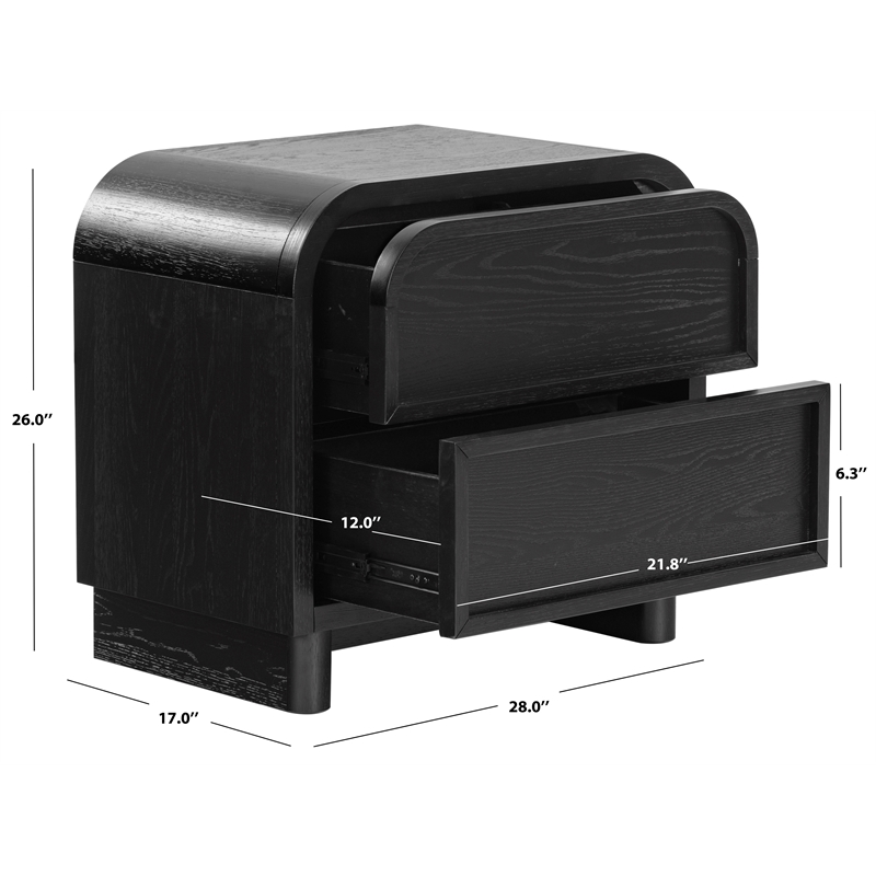 Safavieh Dinah 2 Drawer Wood Nightstand in Black