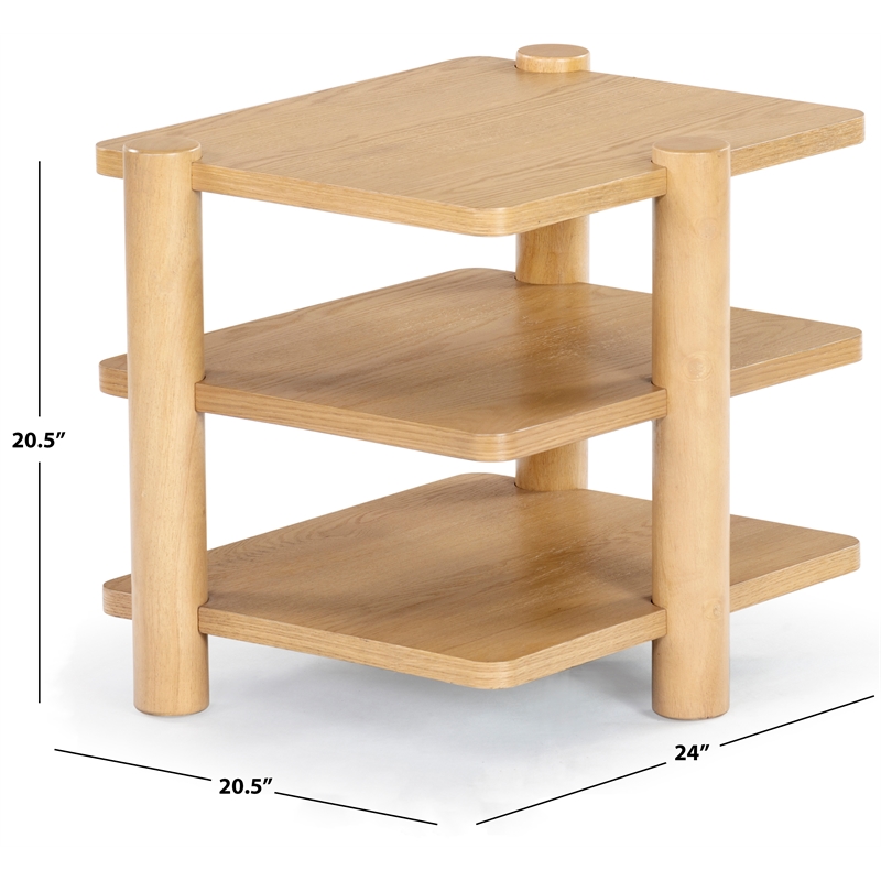 Safavieh Edisyn 3 Shelf Solid Wood Accent Table in Natural