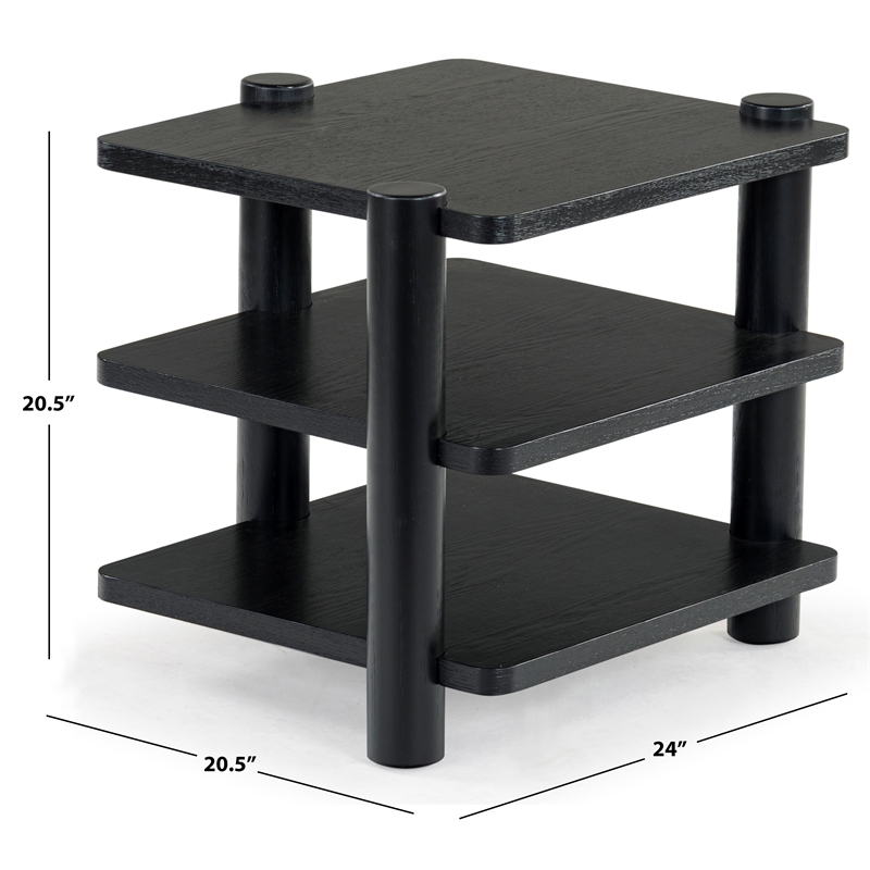 Safavieh Edisyn 3 Shelf Solid Wood Accent Table in Black