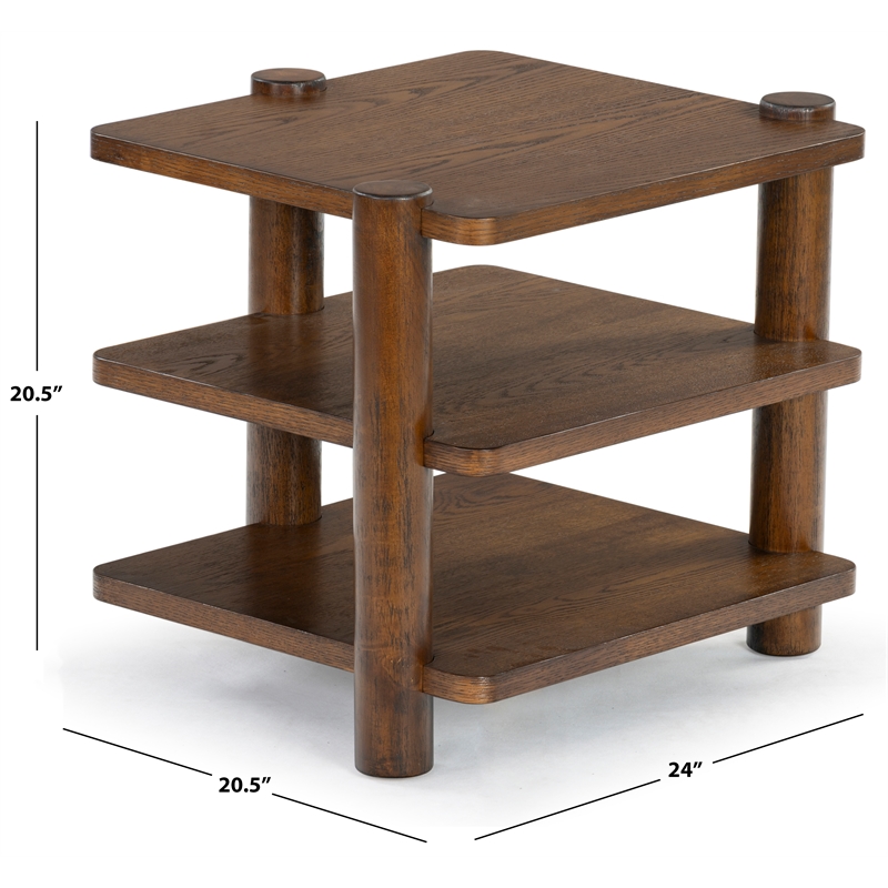 Safavieh Edisyn 3 Shelf Solid Wood Accent Table in Medium Oak