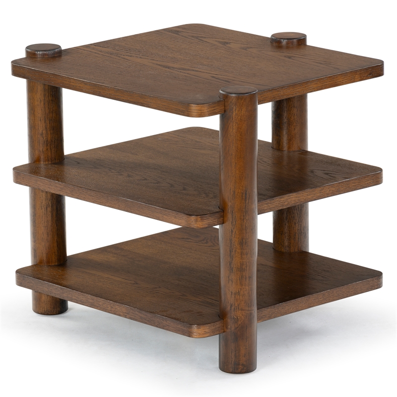 Safavieh Edisyn 3 Shelf Solid Wood Accent Table in Medium Oak