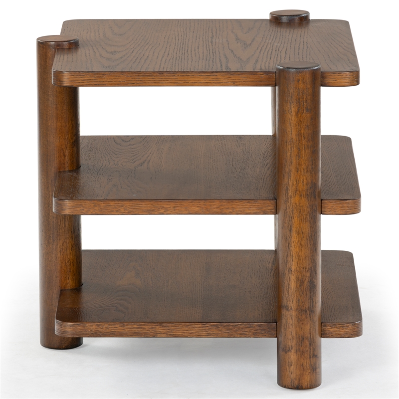 Safavieh Edisyn 3 Shelf Solid Wood Accent Table in Medium Oak