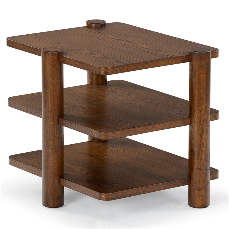 Safavieh Edisyn 3 Shelf Solid Wood Accent Table in Medium Oak