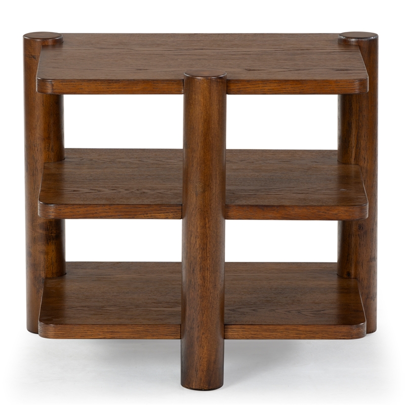 Safavieh Edisyn 3 Shelf Solid Wood Accent Table in Medium Oak