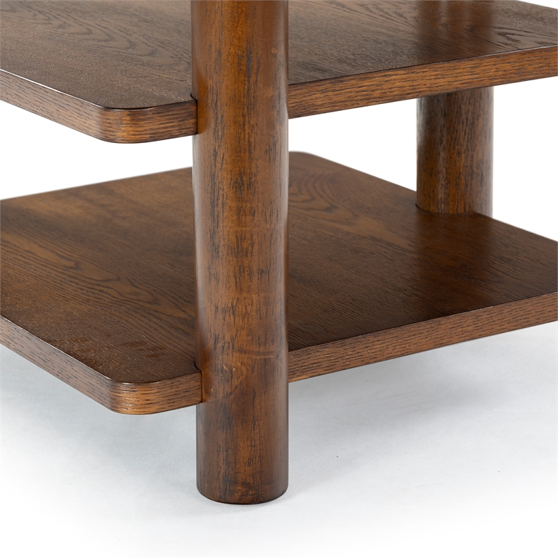 Safavieh Edisyn 3 Shelf Solid Wood Accent Table in Medium Oak