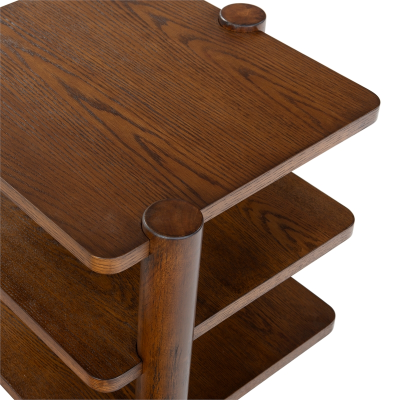 Safavieh Edisyn 3 Shelf Solid Wood Accent Table in Medium Oak