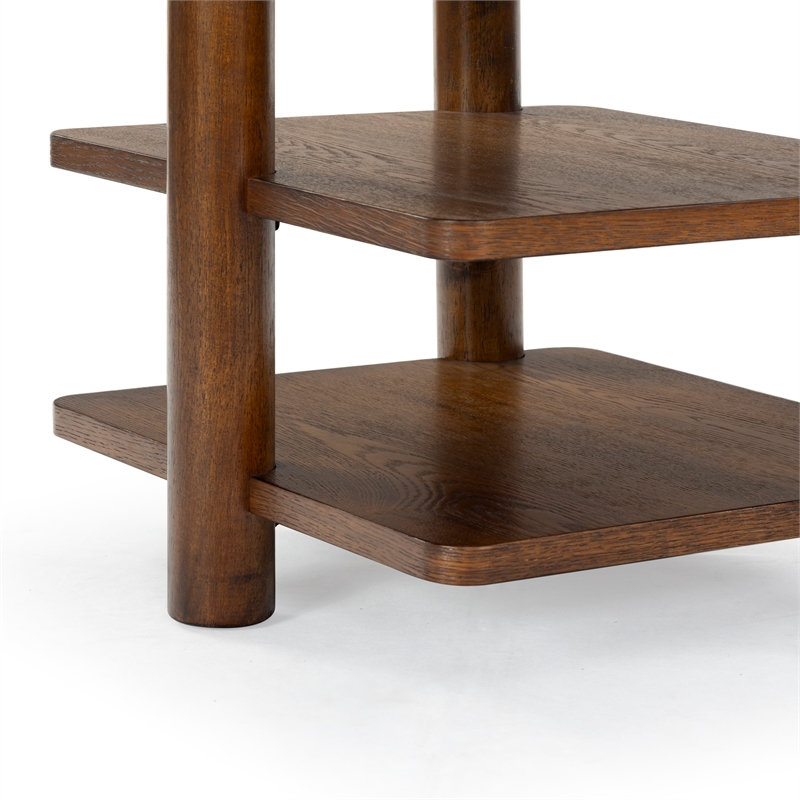 Safavieh Edisyn 3 Shelf Solid Wood Accent Table in Medium Oak