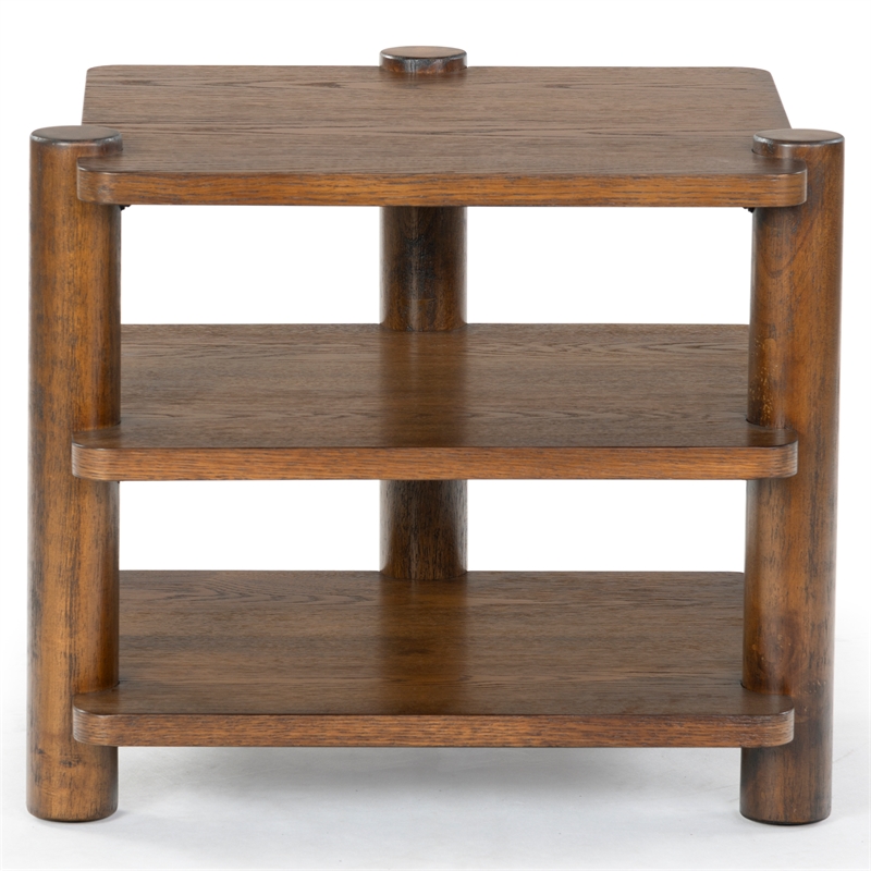 Safavieh Edisyn 3 Shelf Solid Wood Accent Table in Medium Oak