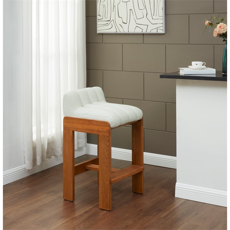 Safavieh Delphini Wood Barstool in Ivory / Walnut