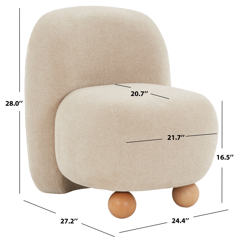 Safavieh Kalia Wood Bun Foot Accent Chair in Tan / Natural