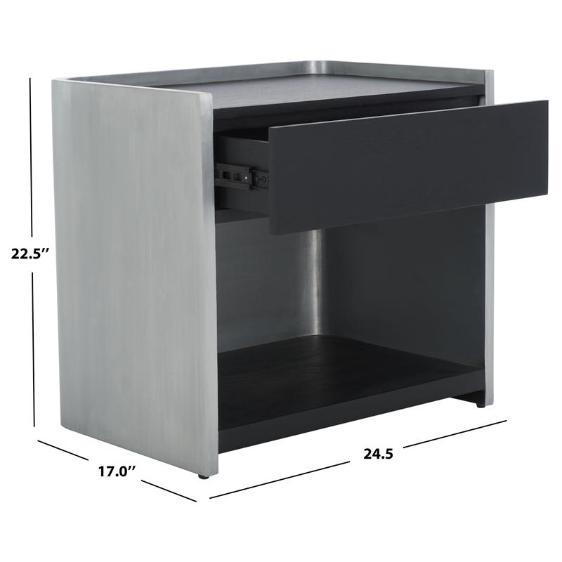 Safavieh Ottawa Wood and Aluminum Nightstand in Black / Silver
