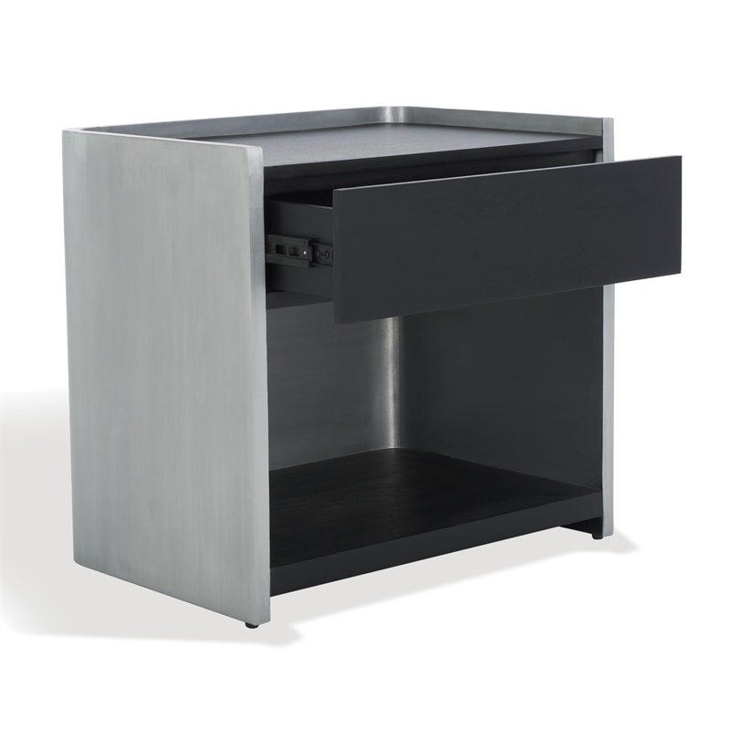 Safavieh Ottawa Wood and Aluminum Nightstand in Black / Silver