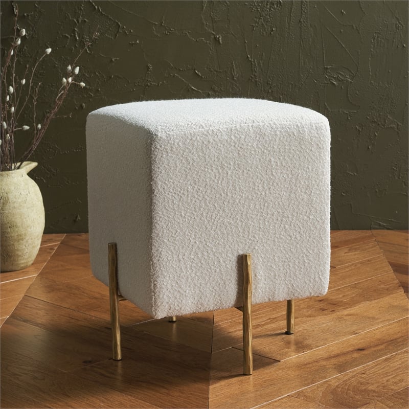 Safavieh Jessa Square Wood and Iron Ottoman in Ivory / Brass