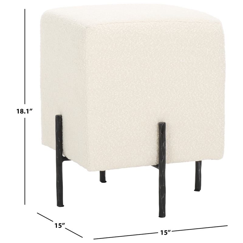 Safavieh Jessa Square Wood and Iron Ottoman in Ivory / Black