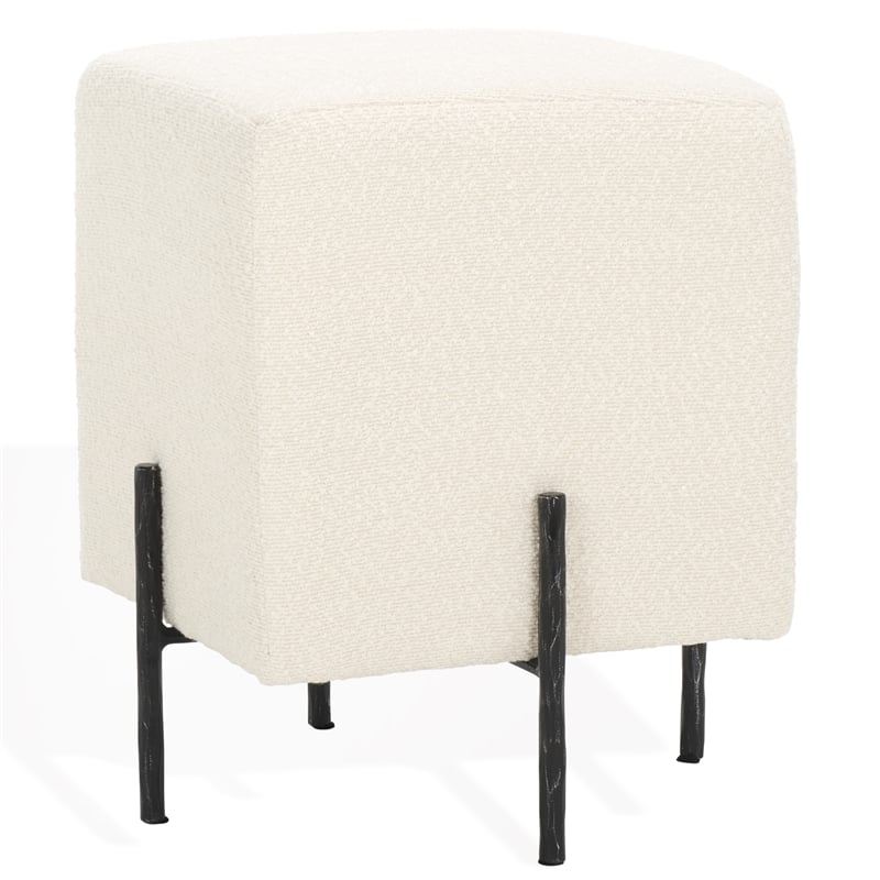Safavieh Jessa Square Wood and Iron Ottoman in Ivory / Black
