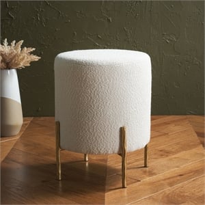 Safavieh Jessa Round Wood and Iron Ottoman in Ivory / Brass