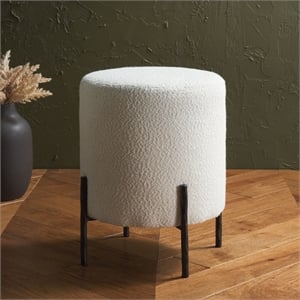 Safavieh Jessa Round Wood and Iron Ottoman in Ivory / Black